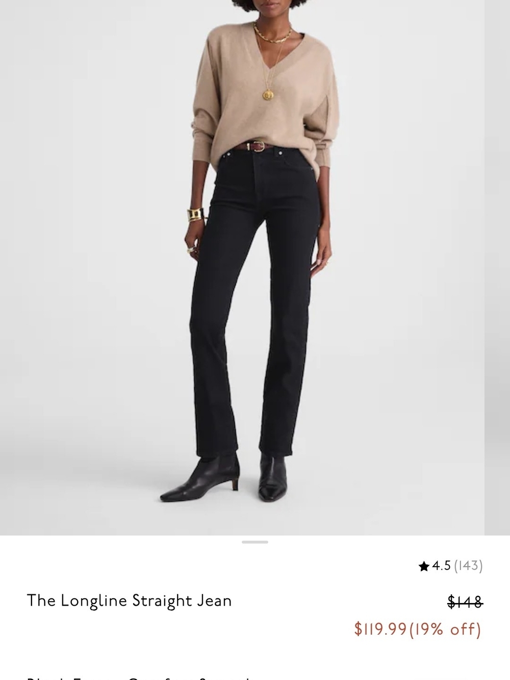Madewell Black Longline Straight Jeans